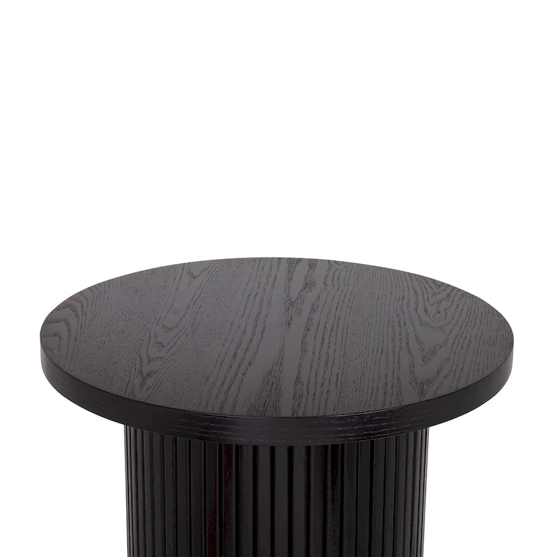 Round Wood End Table Fluted Pedestal Side Table
