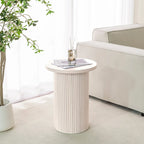 Round Wood End Table Fluted Pedestal Side Table