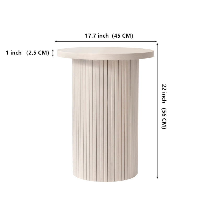 Round Wood End Table Fluted Pedestal Side Table