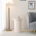 Round Wood End Table Fluted Pedestal Side Table