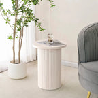 Round Wood End Table Fluted Pedestal Side Table