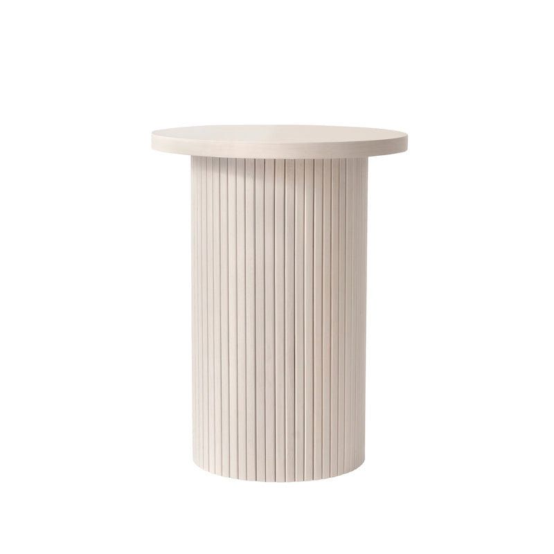 Round Wood End Table Fluted Pedestal Side Table