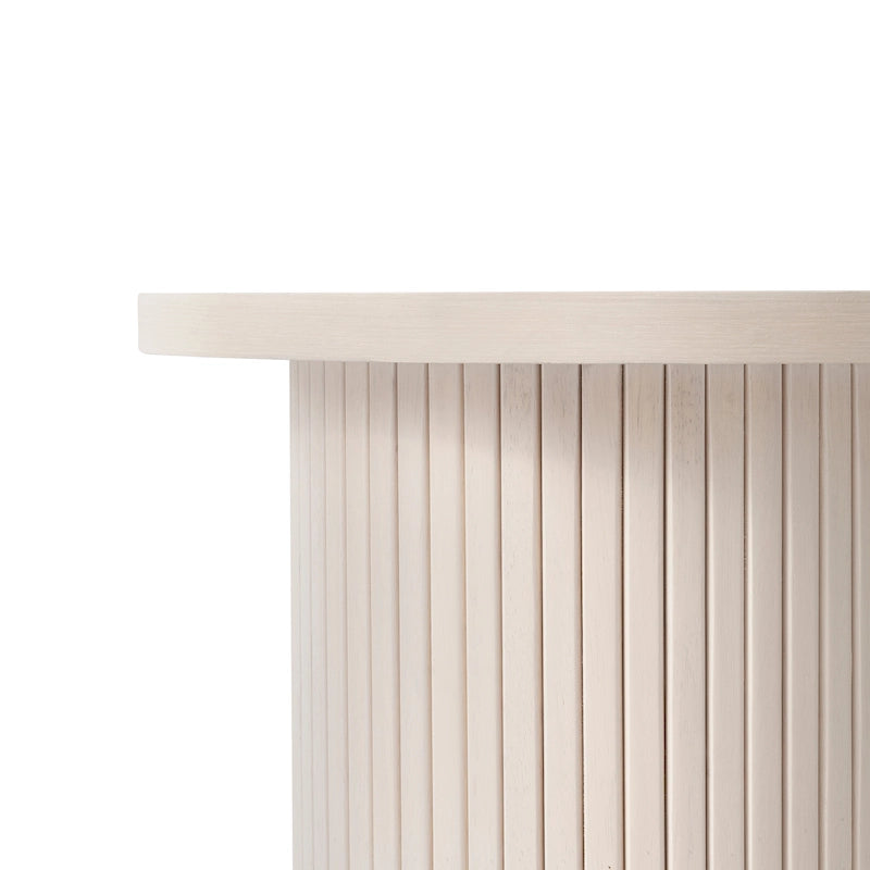 Round Wood End Table Fluted Pedestal Side Table