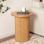 Round Wood End Table Fluted Pedestal Side Table