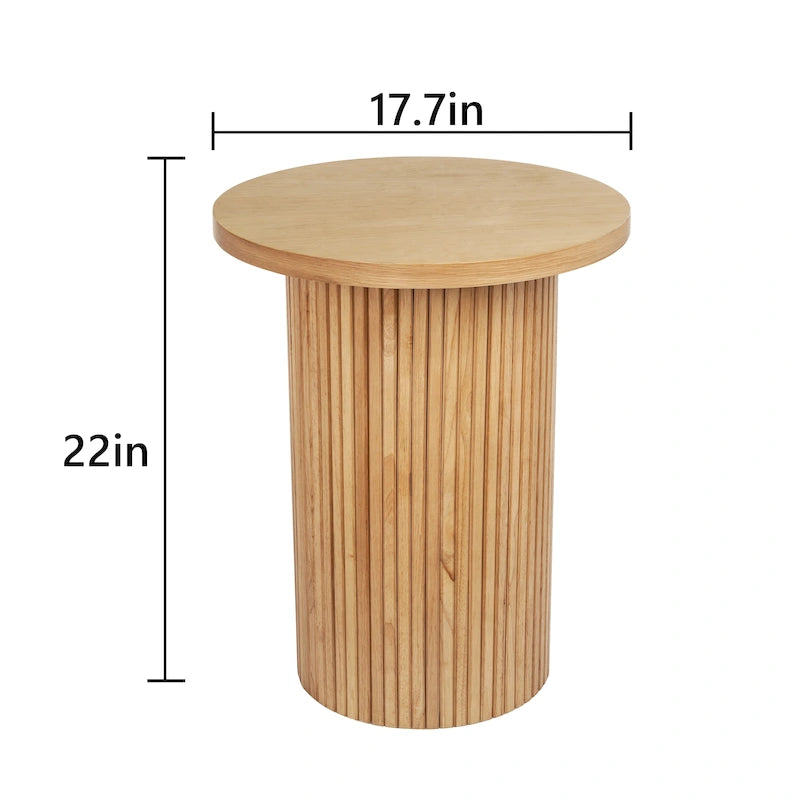 Round Wood End Table Fluted Pedestal Side Table