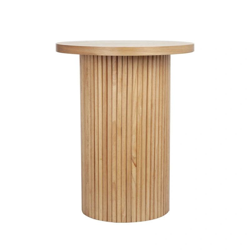 Round Wood End Table Fluted Pedestal Side Table