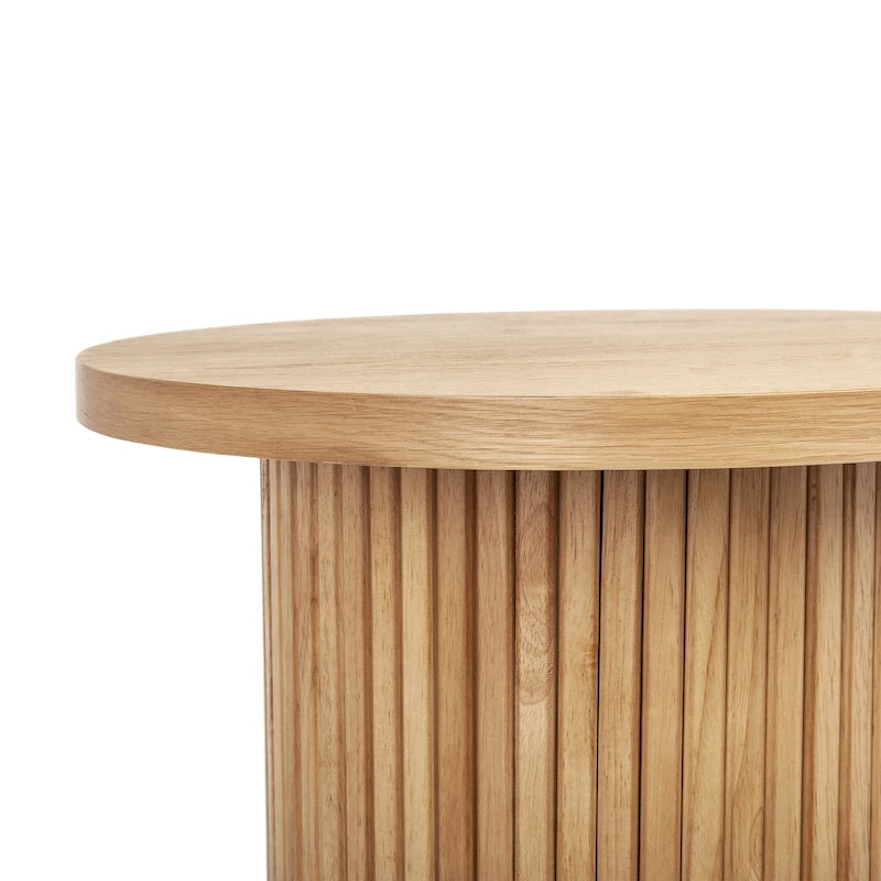 Round Wood End Table Fluted Pedestal Side Table