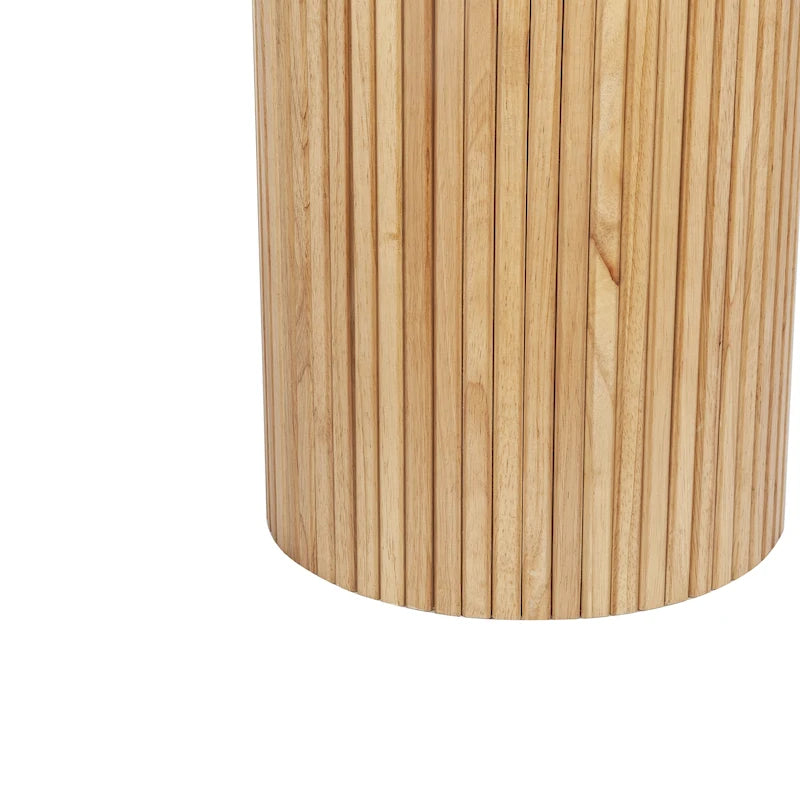 Round Wood End Table Fluted Pedestal Side Table