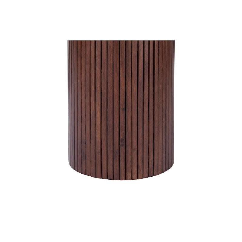 Round Wood End Table Fluted Pedestal Side Table