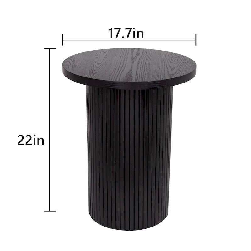 Round Wood End Table Fluted Pedestal Side Table