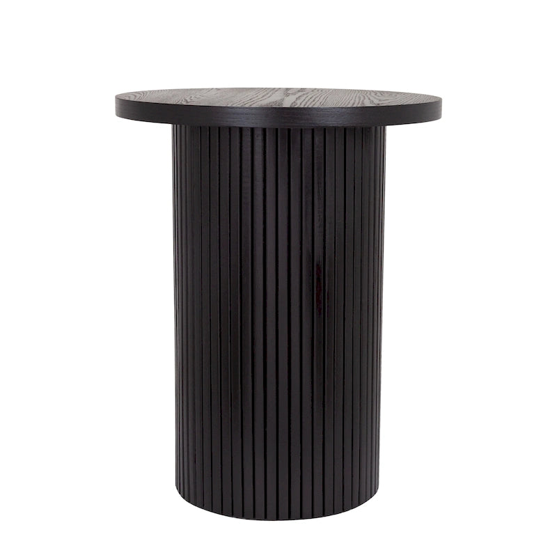 Round Wood End Table Fluted Pedestal Side Table