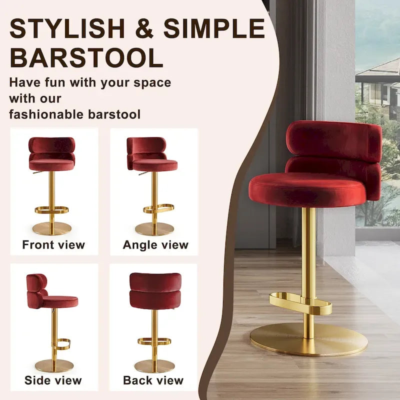CAROCC Velvet Counter Bar stool with Height Adjustable and Swivel