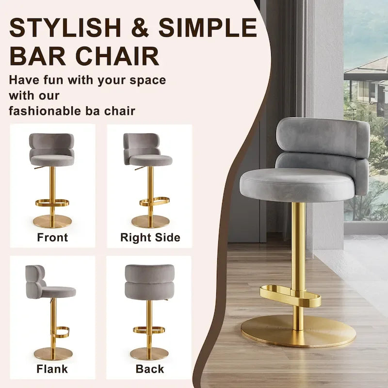 CAROCC Velvet Counter Bar stool with Height Adjustable and Swivel