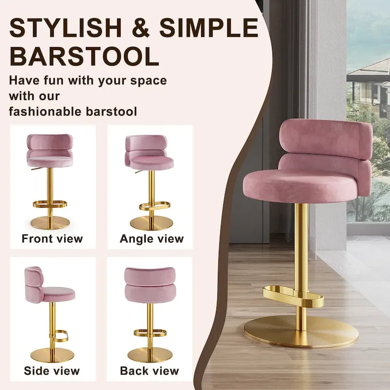 CAROCC Velvet Counter Bar stool with Height Adjustable and Swivel