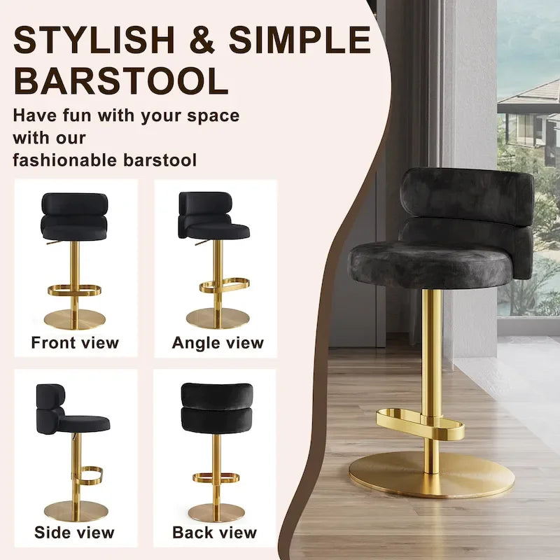 CAROCC Velvet Counter Bar stool with Height Adjustable and Swivel