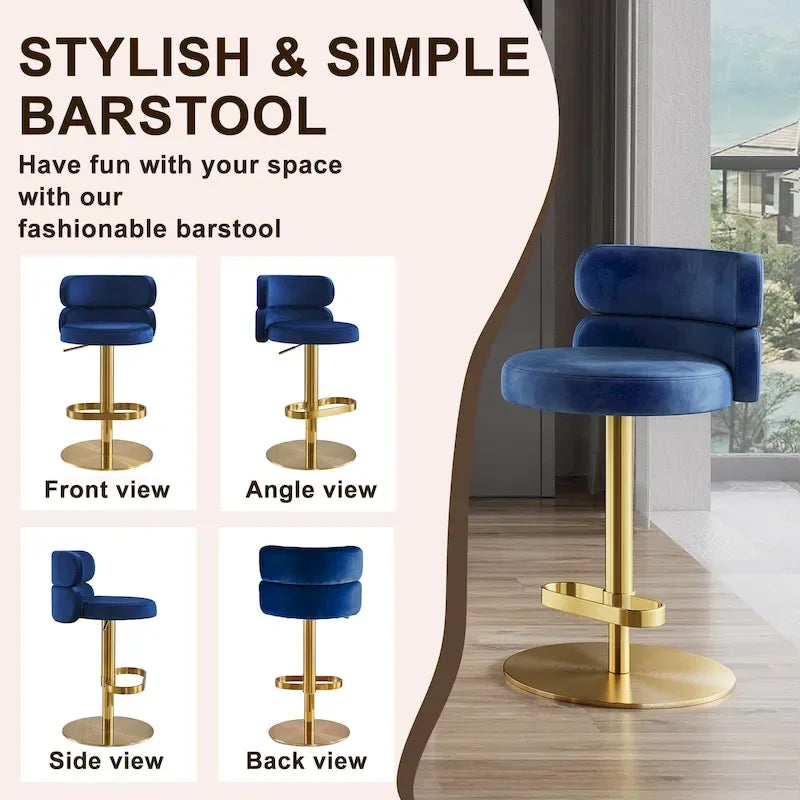 CAROCC Velvet Counter Bar stool with Height Adjustable and Swivel