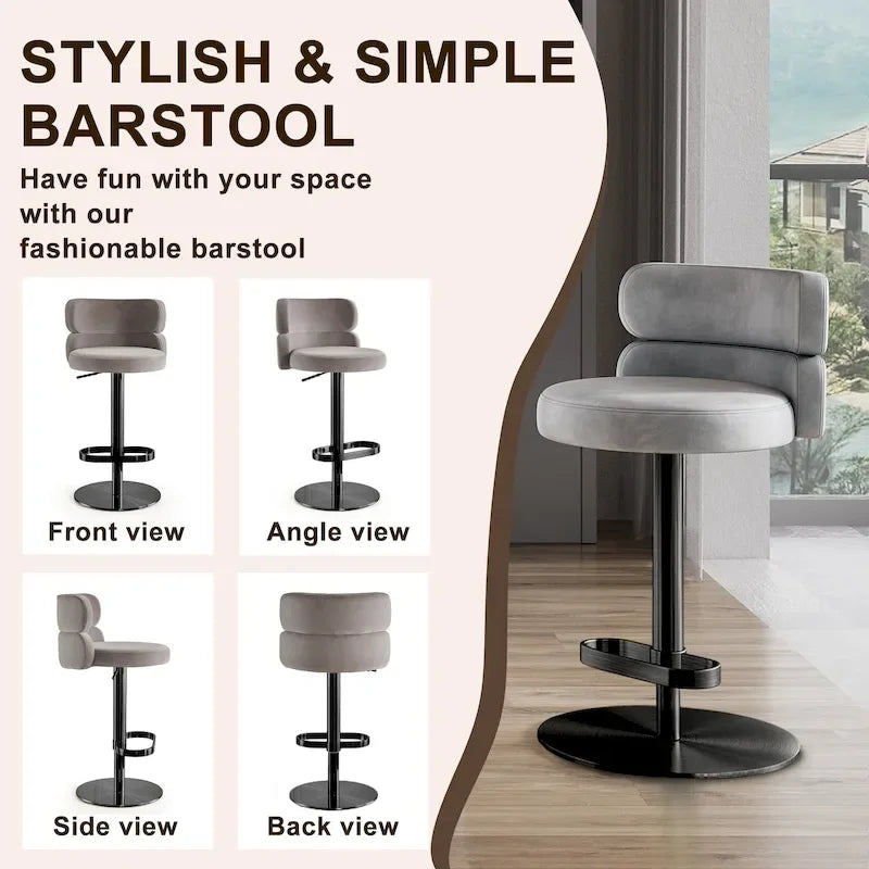 CAROCC Velvet Counter Bar stool with Height Adjustable and Swivel