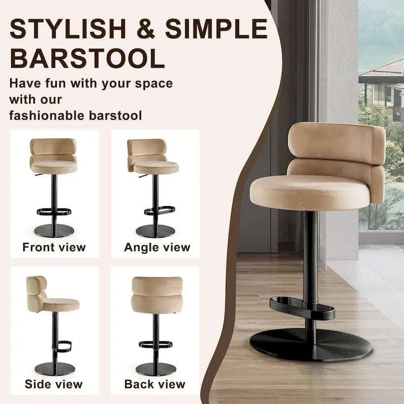 CAROCC Velvet Counter Bar stool with Height Adjustable and Swivel