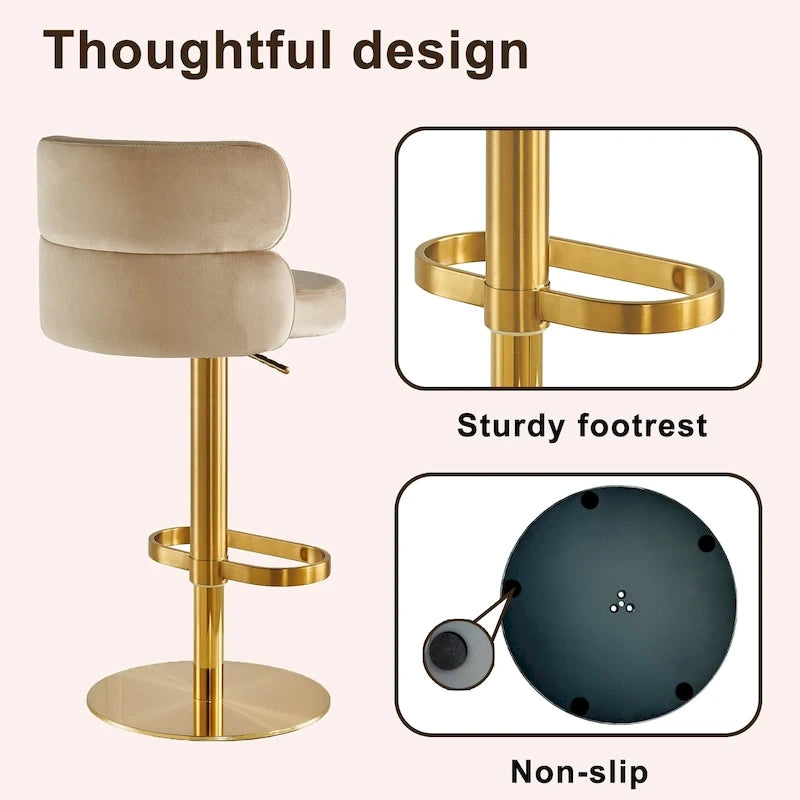 CAROCC Velvet Counter Bar stool with Height Adjustable and Swivel