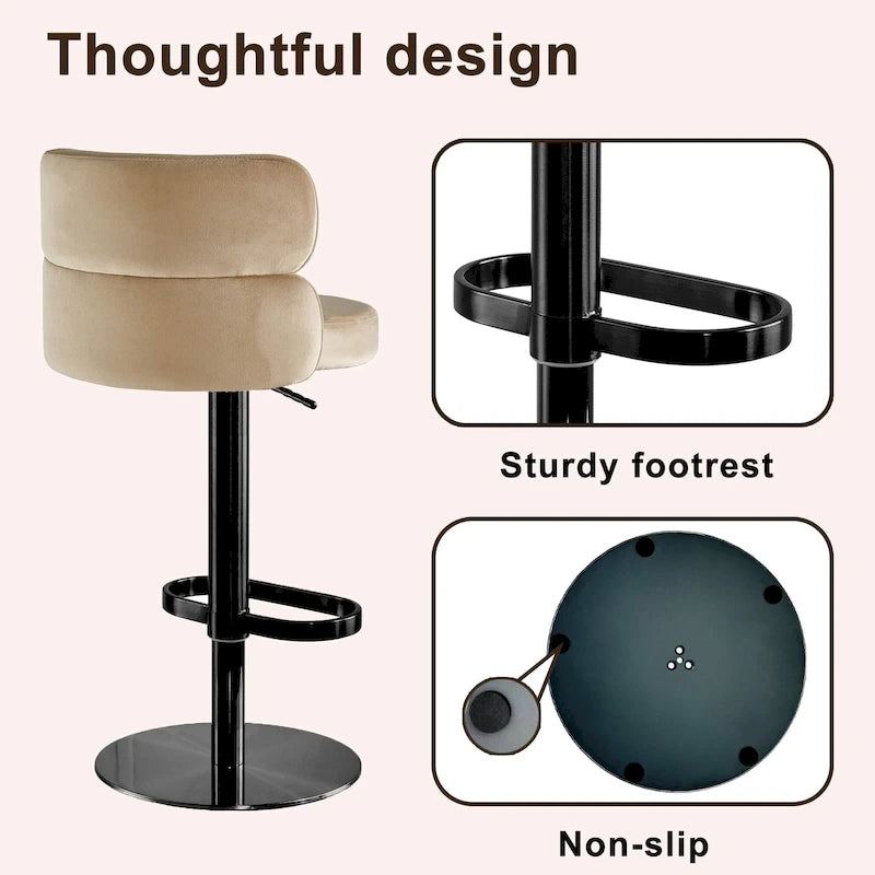 CAROCC Velvet Counter Bar stool with Height Adjustable and Swivel