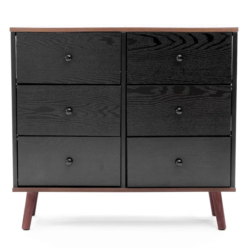 Black Manufactured Wood 6-Drawer Accent Chest with Brown Accents
