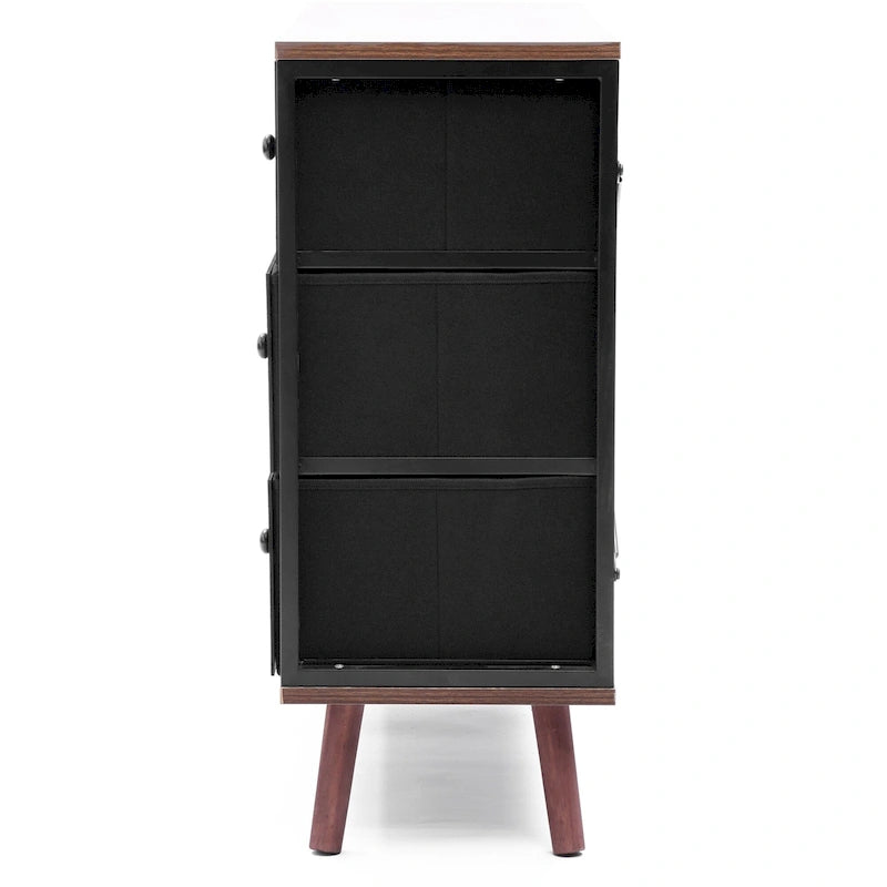 Black Manufactured Wood 6-Drawer Accent Chest with Brown Accents