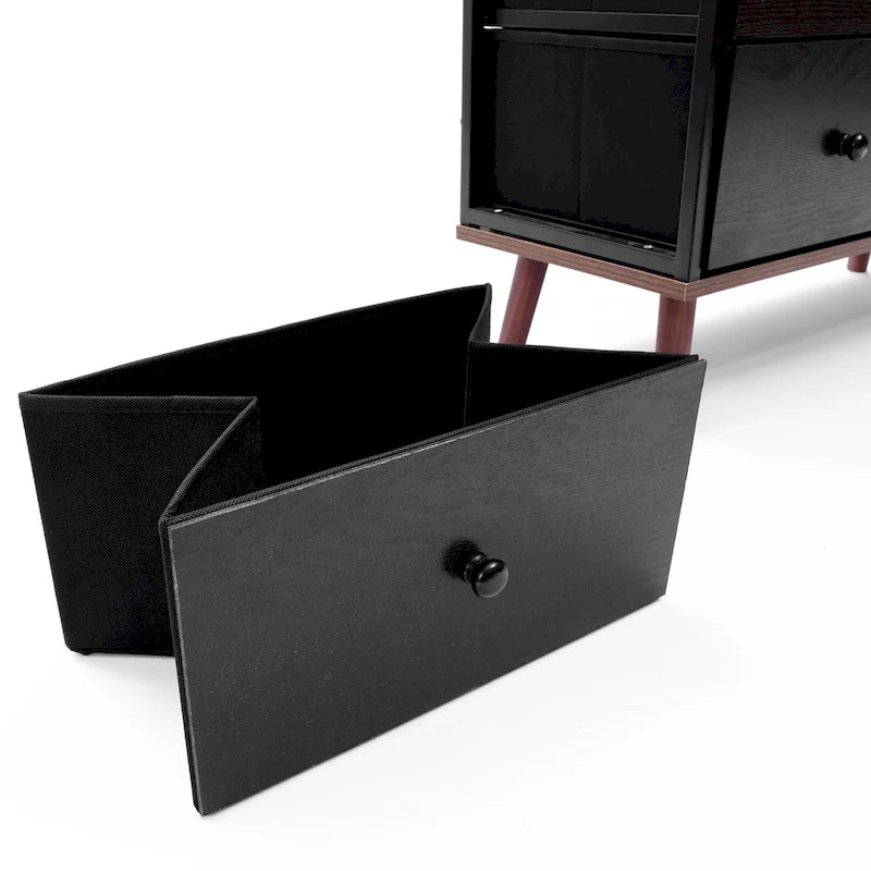 Black Manufactured Wood 6-Drawer Accent Chest with Brown Accents