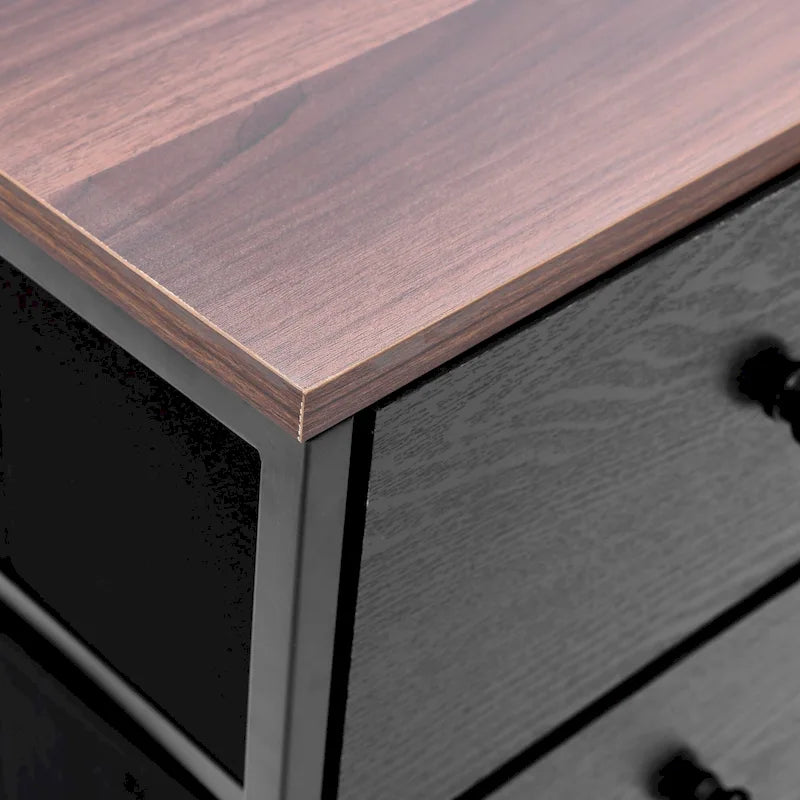 Black Manufactured Wood 6-Drawer Accent Chest with Brown Accents