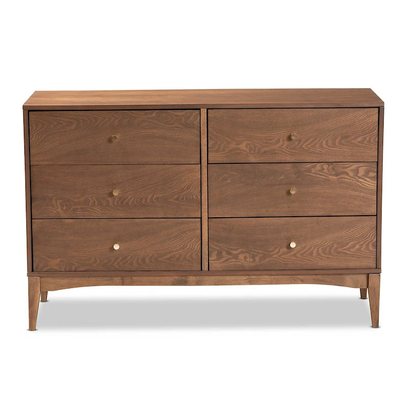 Landis Mid-Century Modern Ash Walnut Finished Wood 6-Drawer Dresser