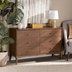 Landis Mid-Century Modern Ash Walnut Finished Wood 6-Drawer Dresser