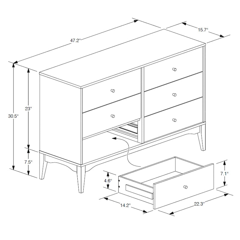 Landis Mid-Century Modern Ash Walnut Finished Wood 6-Drawer Dresser