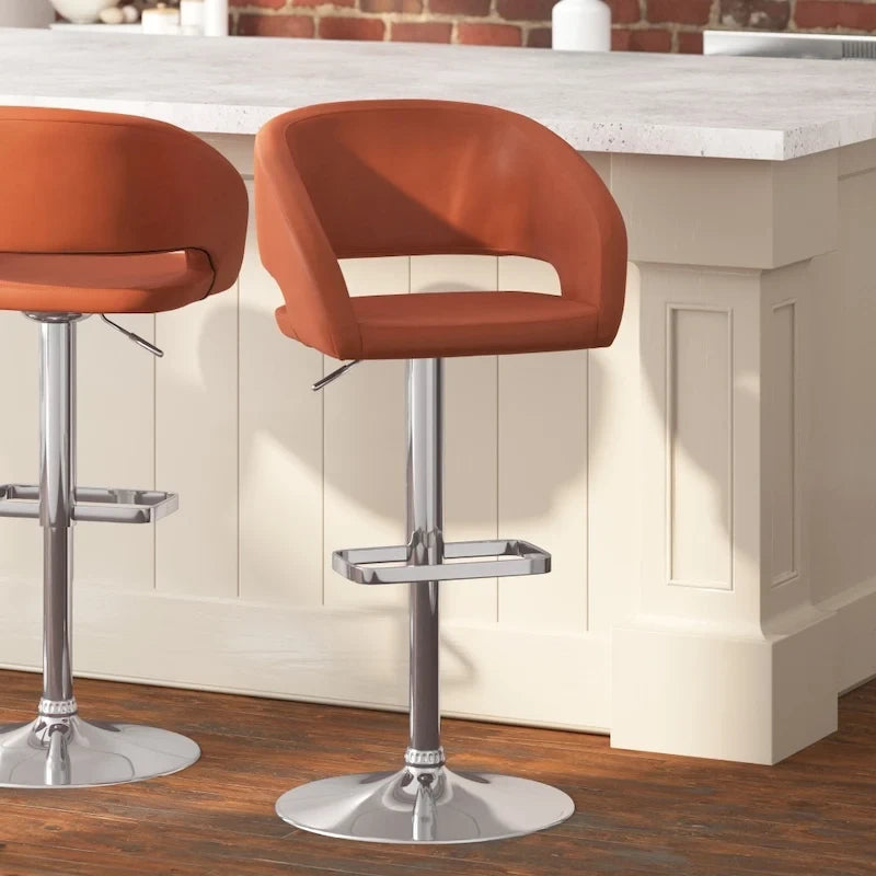 Modern Upholstered Adjustable Height Swivel Barstool with Footrest