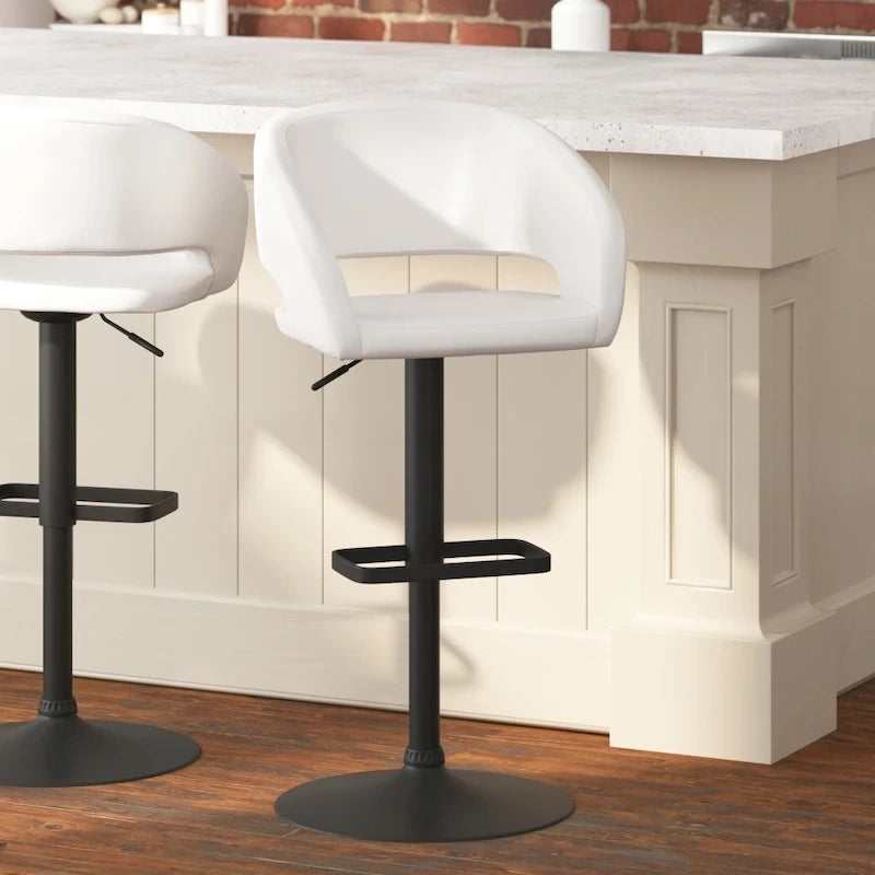 Modern Upholstered Adjustable Height Swivel Barstool with Footrest