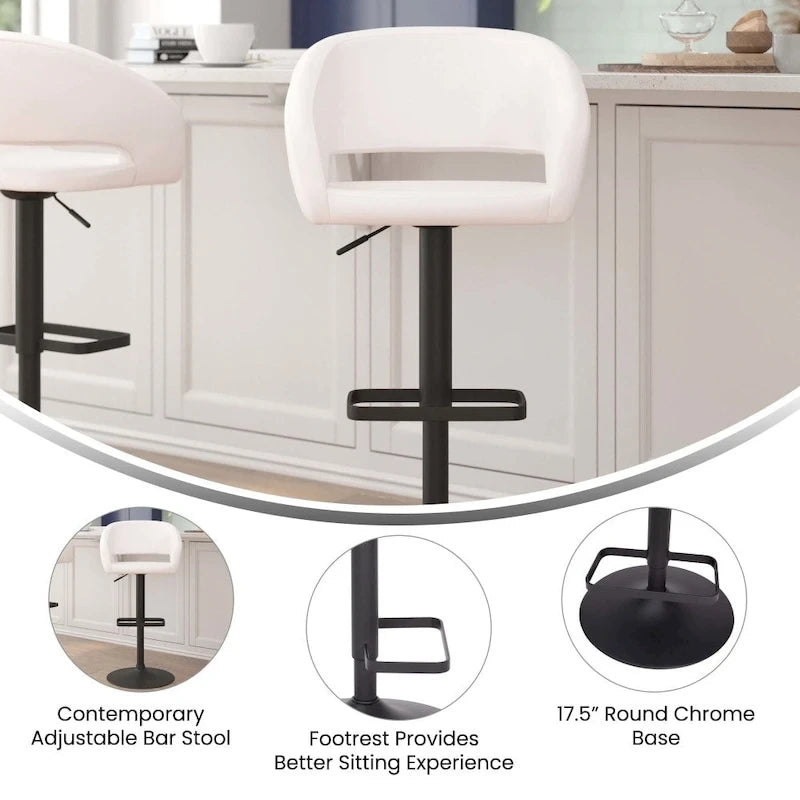 Modern Upholstered Adjustable Height Swivel Barstool with Footrest