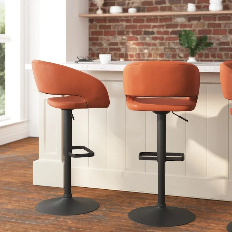 Modern Upholstered Adjustable Height Swivel Barstool with Footrest