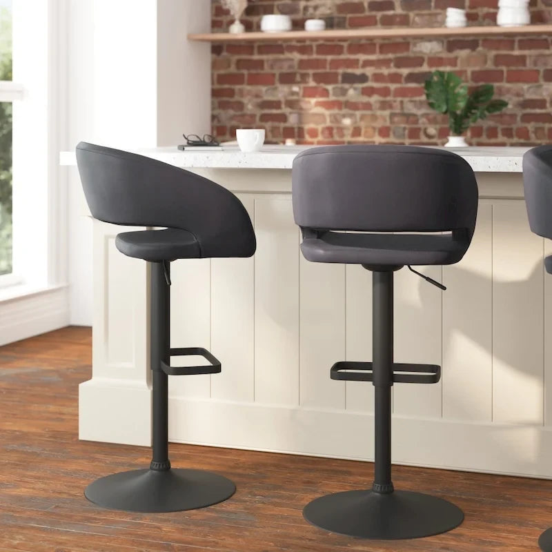 Modern Upholstered Adjustable Height Swivel Barstool with Footrest