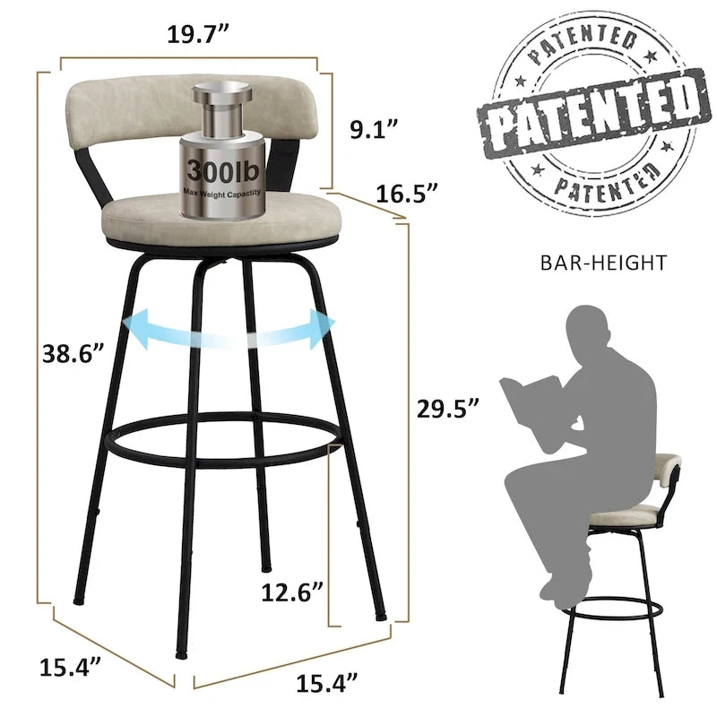 Hausfame Metal Counter Height Industrial Swivel Bar Stools