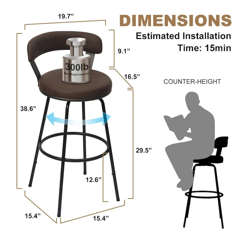 Hausfame Metal Counter Height Industrial Swivel Bar Stools
