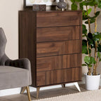 Graceland Mid-Century Modern Transitional Walnut Brown Finished Wood 5-Drawer Storage Chest