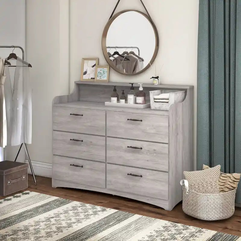 DH BASIC Simple Transitional 47-inch Wide 6-Drawer Double Dresser by Denhour