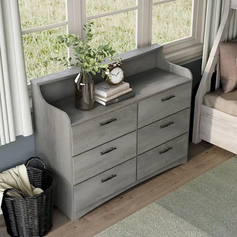 DH BASIC Simple Transitional 47-inch Wide 6-Drawer Double Dresser by Denhour