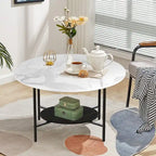 Modern Coffee Tables Round 2 Tier Sintered Stone Tabletop - 31.5 W x 18.7 H