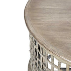 Grey Solid Wood Rattan Round Coffee Table by East at Main