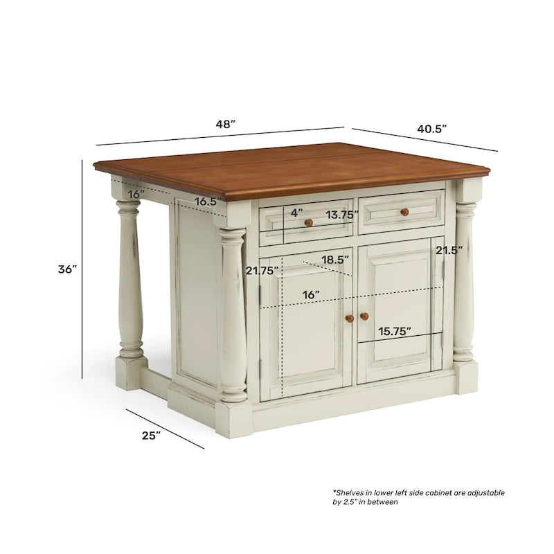 Monarch Off-White Wood Kitchen Island by Homestyles - 48 x 36 x 25