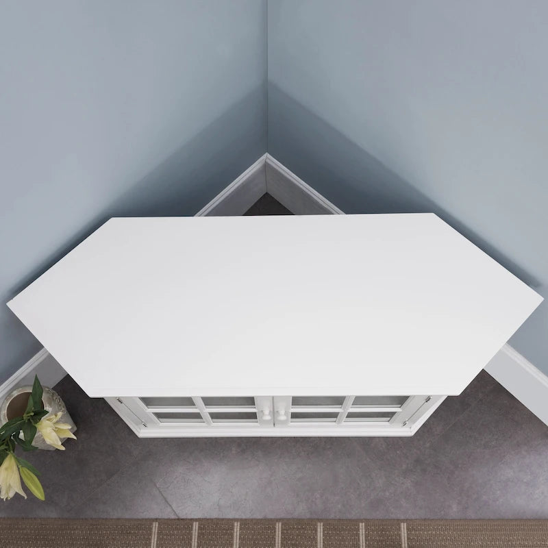 Leick Home Cottage White Corner TV Stand with Bookshelf Storage