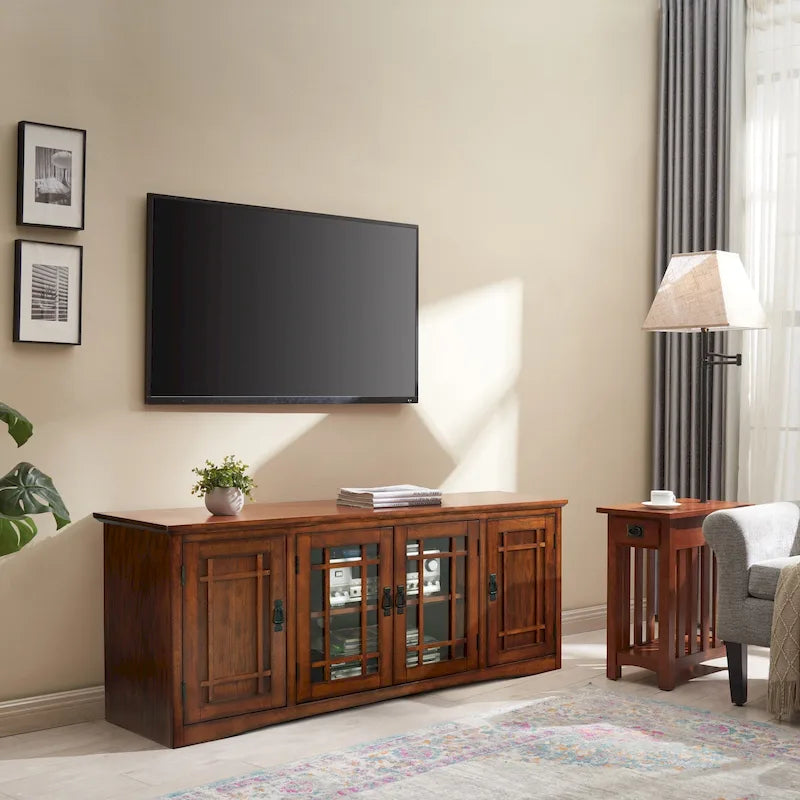 Leick Home Solid Wood Mission Oak Four Door TV Stand