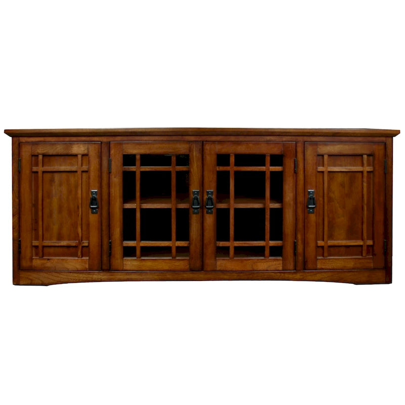 Leick Home Solid Wood Mission Oak Four Door TV Stand
