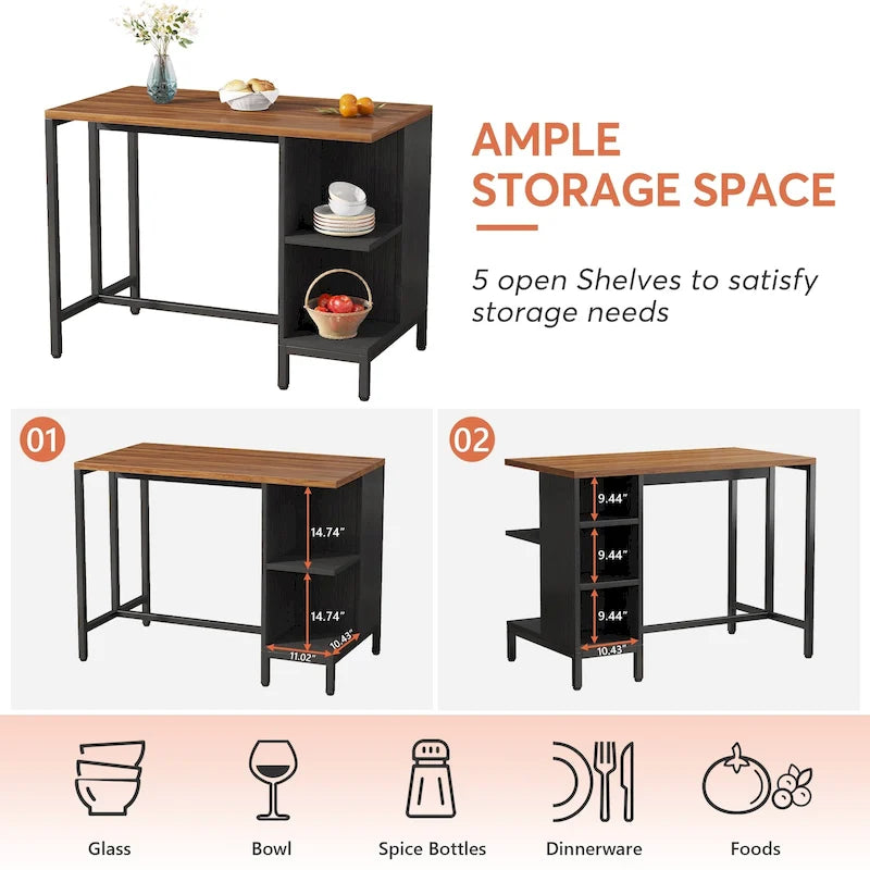 43 Wide Kitchen Island, Kitchen Counter Table with 5 Open Shelves