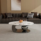 51 Modern Pandora Oval Coffee Table with Glossy Sintered stone top, Luxury Coffee Table, Stainless Steel Legs for Livingroom