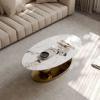 51 Modern Pandora Oval Coffee Table with Glossy Sintered stone top, Luxury Coffee Table, Stainless Steel Legs for Livingroom